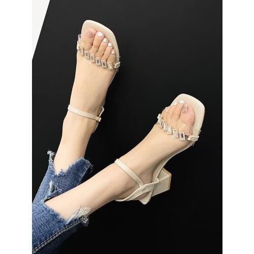 Sandals women 2021 new summer casual transparent all-match thick heels with high heels