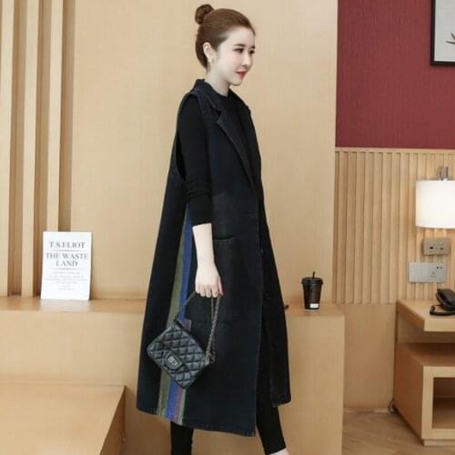 Women Loose Fit Long Denim Vest Colors Striped Printed Sleeveless Jacket Female Harajuku Cowboy Streetwear Waistcoat Jeans Vests