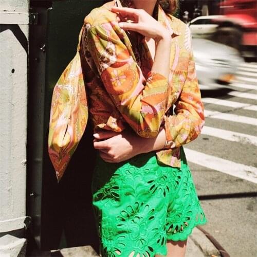 ZXQJ Women 2021 Fashion Printed Asymmetric Blouses Vintage Long Sleeve Button-up Female Shirts Chic Tops