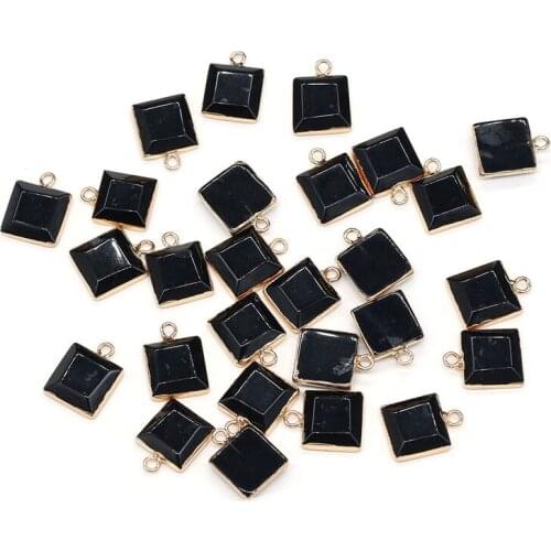 1PC Charms Natural Stone Pendant Square Black Agates Pendant for DIY Jewelry Necklace Best Birthday Gift Size 12x16mm