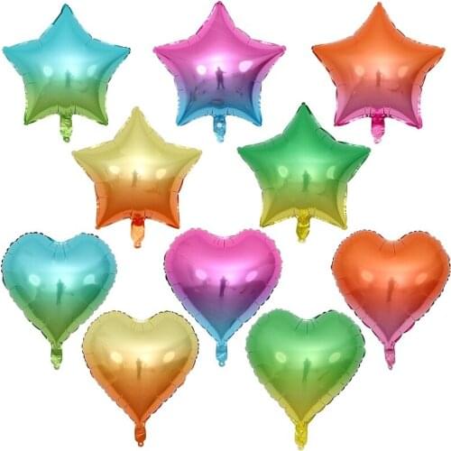 10pcs 18inch Gradient Colorful Heart Star Balloons Air Helium Balloons Wedding Valentines Day Happy Birthday Party Decoration