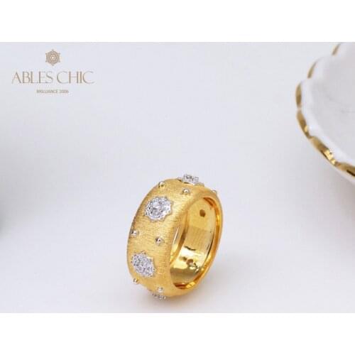 18K Gold Tone CZ Flower Renaissance Bridal Rings Solid 925 Silver Zircons Silky Stars Wide Wedding Band Premium Fine Jewelry