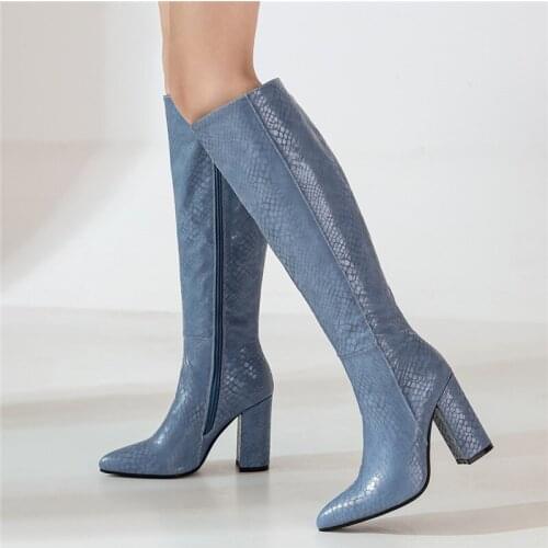 2021 New Women Boots Stone Print Slip On Knee High Boots Fashion Pointed Toe High Heel Autumn Winter Boots Black thigh high boot