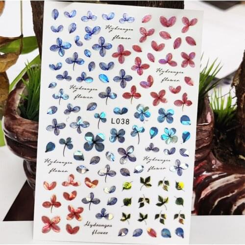 3D Nail Sticker Waterproof Shining Decals Stickers for Nails Color Clover Leaf Flowers Nail Art Decoration Aurora Silver Design