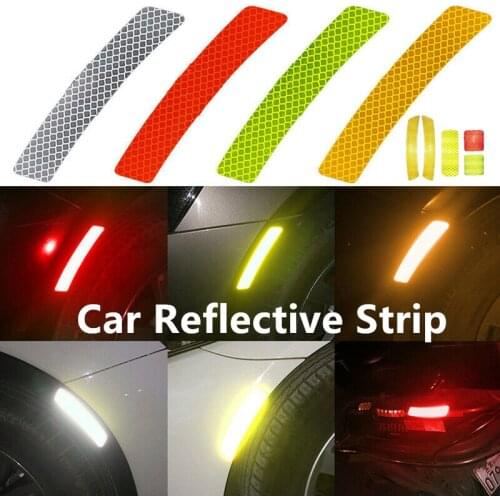 4PCS Universal Car Bumper Reflective Warning Strip Stickers Wheel Rim Eyebrow Reflector Anti-collision Protective Scratch Paster