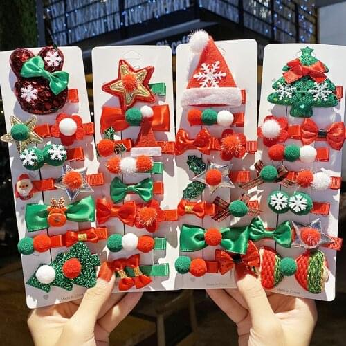 5/10PCS/Set New Girls Cute Christmas Tree Bow Hairball Hairpins Kids Sweet Headband Hair Clip Barrettes Fashion Hair Accessories