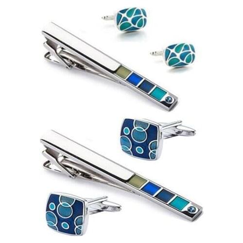 5sets/lot Copper Enamel Cufflinks+Tie Clip Set Colorful Plating Cuff Links&Tie Pin Bars Sets Business Style Mens Jewelry