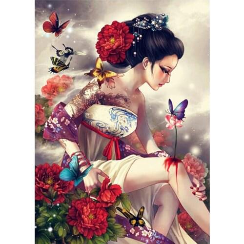 5D DIY Diamond Painting full Square Drill Japan woman Geisha kimono sakura Diamond Embroidery Cross Stitch Mosaic rhinestone art