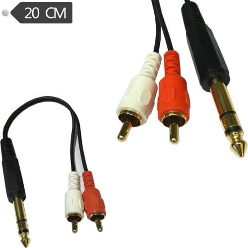 6.35mm Male Jack to 2 RCA Phono Male Jack Stereo Audio Y Splitter Cable 0.2m