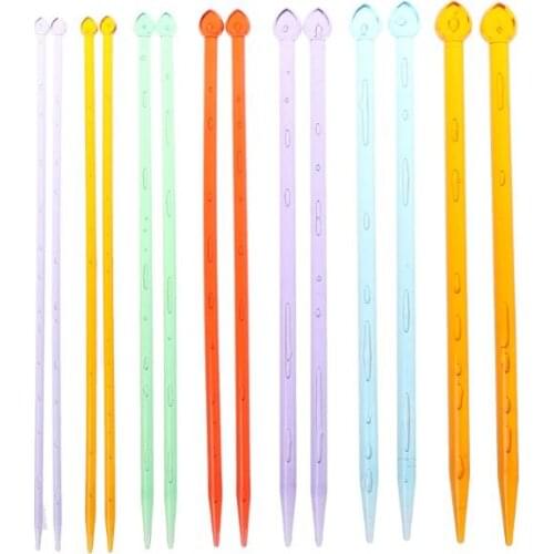 7Pairs 14Pcs in 7Sizes Plastic Knitting Needles Set Multi-Color Single Pointed Knitwear DIY Tools Yarn Weave Craft