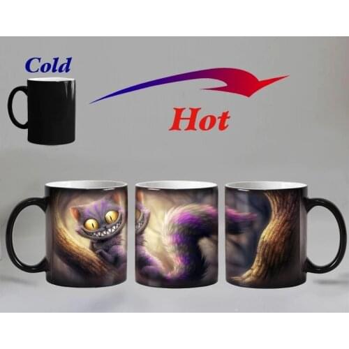 Custom free shipping laughing cat animal heat sensitive porcelain coffee magical color changing cup Christmas gifts