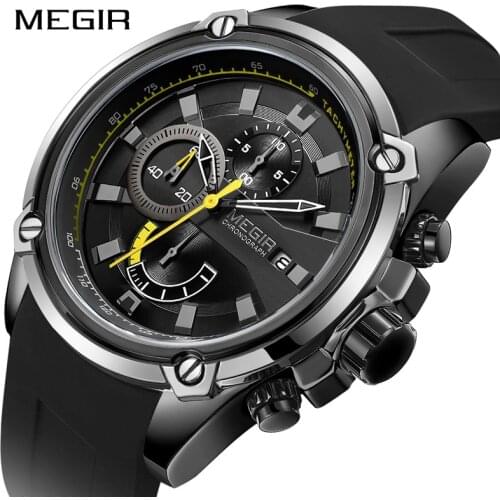 2021Relogio Masculino MEGIR Men Silicone Strap Watch Brand Luxury Chronograph Waterproof Sports Male Clock Military Wristwatches