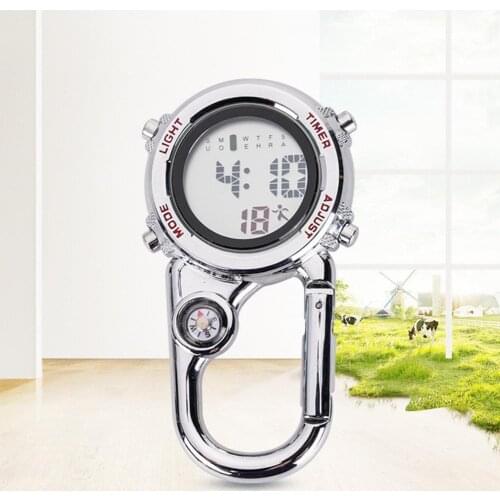 Digital Carabiner Watch Anti-oxidation Shock Resistance Anti-scratch Backpack Belt Pocket Clip on Watch for Outdoor самооборона