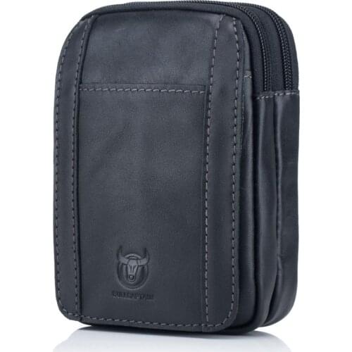 Genuine Leather Double Layer Black Brown Belt Waist Bag With Hook Military Fanny Pack Mens Money Wallet Phone Purse Bum Pouch