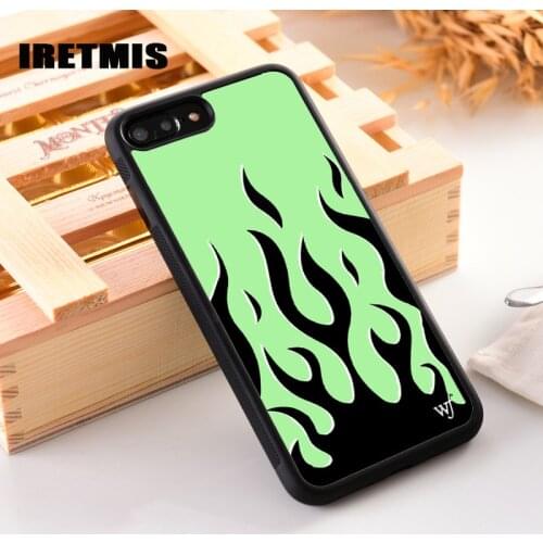Iretmis Rubber Silicone Phone Cover Case For iPhone 6 6S 7 8 PLUS X XS MAX XR 11 Pro Max green flame