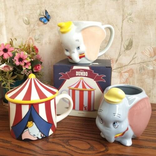 Disney Dumbo Circus Series Hand-painted Ceramic Mug 3D Creative Three-dimensional Water Cup with Lid Couple Cup Festival Gift