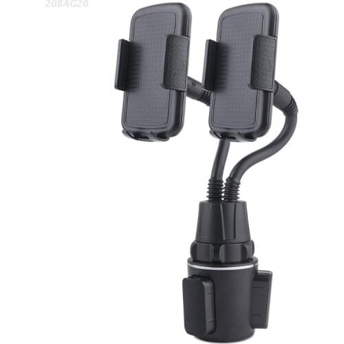 SUV Dual Cellphone Holder Car Cup Gooseneck Phone Mount for 4-7" Mobile Phones