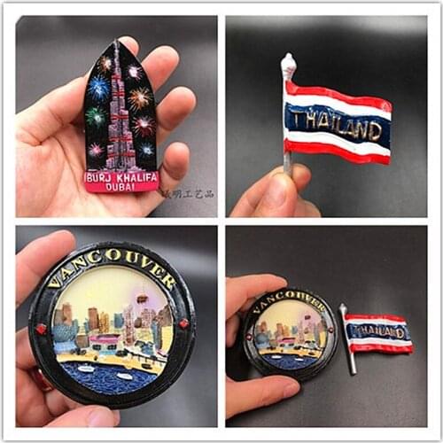 Resin Stereo Magnetic Fridge Magnet Canada Vancouver Thailand Flag 3D Dubai Fireworks Burj Khalifa