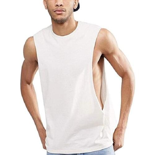 Mens Fitness Sleeveless Vest With Extreme Dropped Armhole Crew Neck Regular fit Shirts Tank Tops