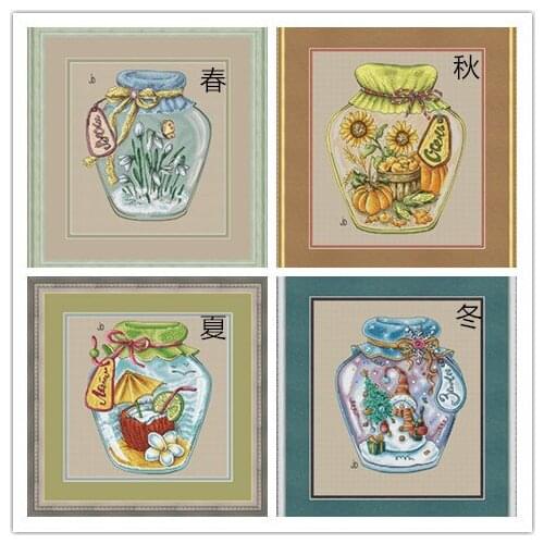Seasons bottle Counted Cross Stitch 14CT 18CT cream white Cross Stitch Kits Embroidery Needlework Sets