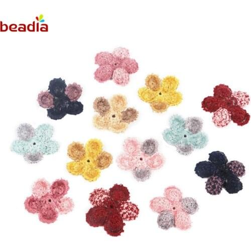 2018 New Fashion Double Color Handmade Appliques Sewing Wedding Garment Wool Five Petals Flower Hair Clip DIY Accessories