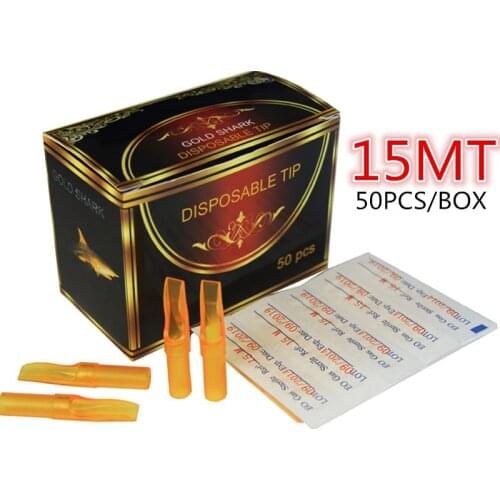 New 50pcs M15 Flat Magnum Tip 15 Yellow Tattoo Nozzle M15 Gold Shark Disposable Tattoo Tip Nozzle 15FT Supply GSDT-15FT
