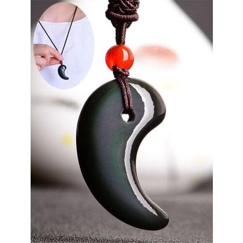 Natural Obsidian Tai Chi Necklace Pendant Hand-carved Rainbow Color Jade Yin Yang Jewelry Necklace Lucky Amulet Pendant