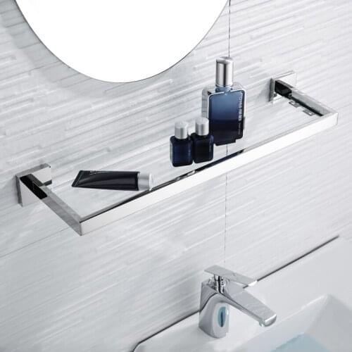 Bathroom Shower Shelf Glass Polish Square Toothbrush Cup Shelf Hardware Accessorioes Storage Rack Wall Mounted