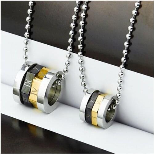 Roman Numerals Stainless Steel Turnable Pendants Lover Couple Pendant Necklace Rome Jewelry