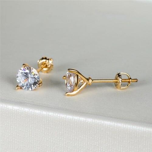 Luxury Crystal Wedding Earrings Cute Round White Zircon Screw Back Earrings Vintage Gold Color Small Stud Earrings For Women Men