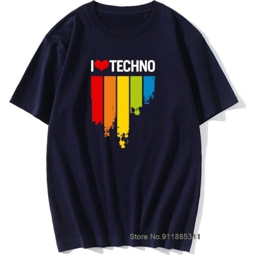 I Love Techno Music Audio Tops T Shirts Men Novelty Cotton Tshirts Crew Neck Camisas T Shirts Birthday Gift Tops