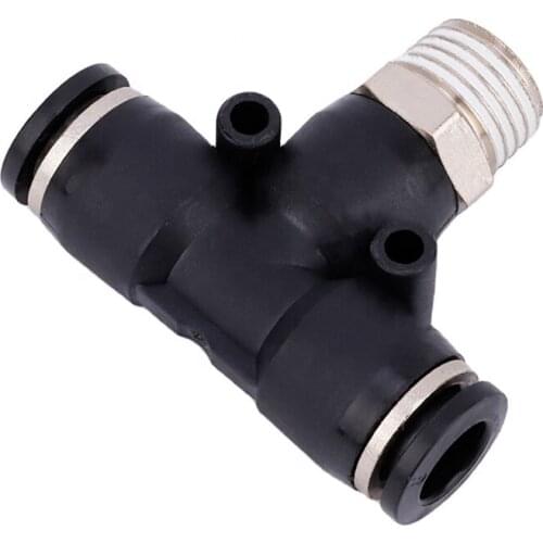 PB Series Black Three-Way T Type Quick Connection One-Button Air Cylinder Fitting Pneumatic External Thread PT1/2 1/4 3/8 1/8 M5
