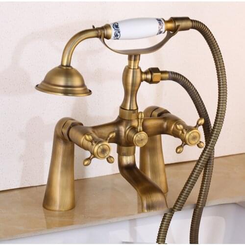 Bathtub Shower Faucet Bathroom Bath Wall Mounted Hand Held Antique Brass Shower Head Shower Faucet Sets Telephone Style