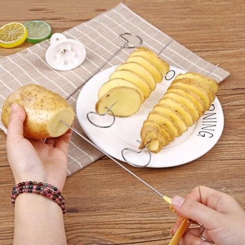 1 Set Potato Spiral Slicer Stainless Steel Potatoes Chip Cutter Vegetable Cutting Tools Kitchen Gadgets and Cooking Accessories