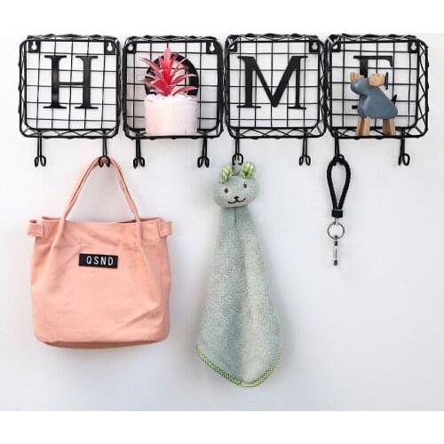 Nordic Ins Iron Grid Wall Storage Rack Home Bedroom Living Room Door Back Wall Letters for Decoration Hook