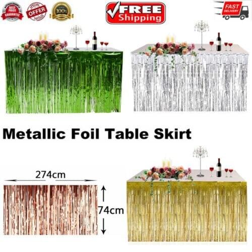 US STOCK Metallic Fringe Table Skirt Wedding Party Foil Tinsel Tassel Table Wall Curtain