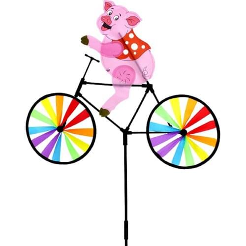 2021 New Cute 3D Animal On Bike Windmill Colorful Pig Riding Bicycle Wind Spinner Outdoor Lawn Garden Decoration