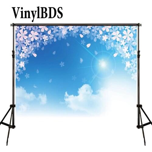 VinylBDS Blue Sky Photography Backdrops Sunny White Clouds Background Spring Photography Backdrops Large Size Seamless Photo