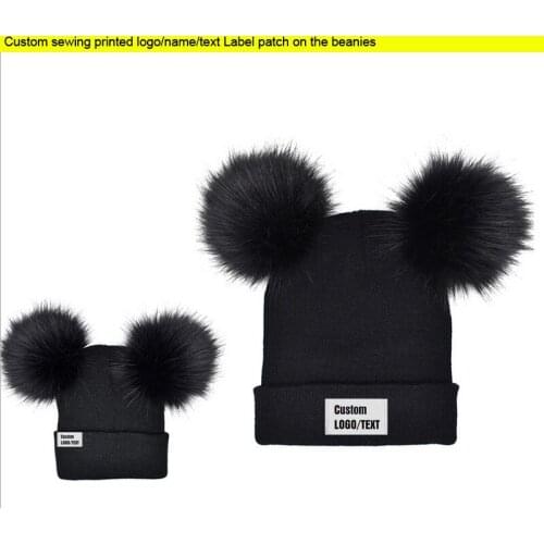 Custom logo beanie pompom knitted Cap Winter Warm Pom-pom cap Ladies winter Skullies Knitted Beanie Kids Women Warm Hat Apparels