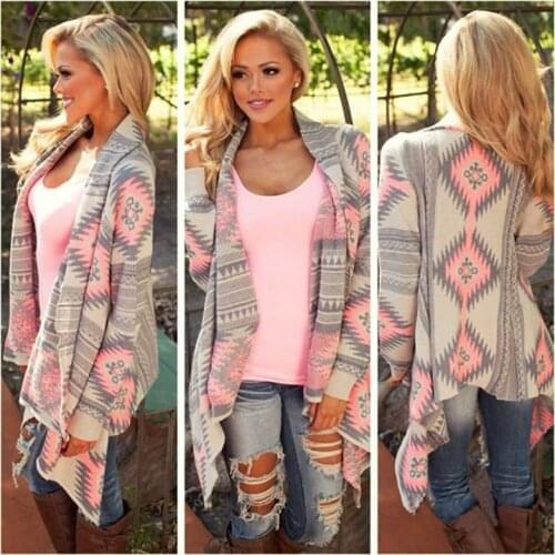 Casaco feminino 2017 Cardigan print irregular knit coat autumn fashion sexy lady Slim women coat