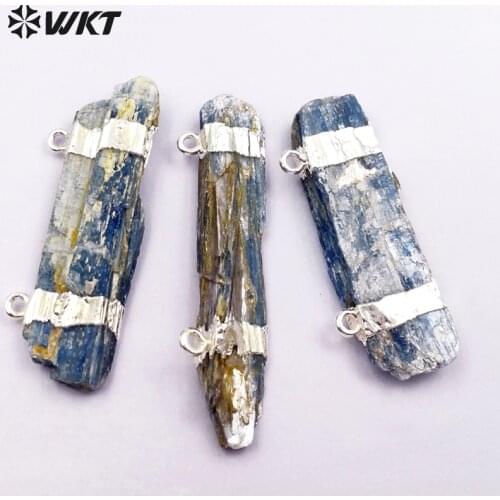 WT-P1356 Irregular Shape Natural Blue Kyanite Necklaces Pendants fashion raw kyanite stone pendant with double loops