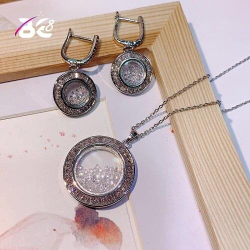 Be 8 Bridal Jewelry Necklace Earring Simple Design White Color Round Shape Cubic Zircon Jewelry Set Wedding Accessories S384