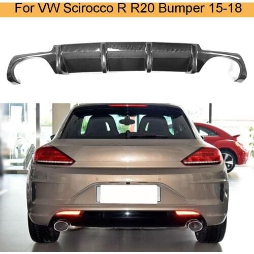 Carbon Fiber Rear Diffuser For Volkswagen VW Scirocco R R20 Bumper 2015 - 2018 Rear Bumper Lip Spoiler Dual Exhaust 4 Outlet