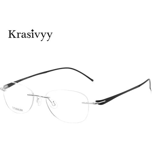 Krasivyy Rimless Glasses Frames Women Top Quality Screwless Myopia Prescription Eyeglasses Pure Titanium Oval Optical Eyewear