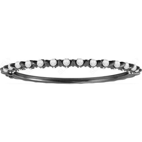 SLJELY Fashion Rock S925 Sterling Silver Yellow Gold Color Spike Rivet Bangle with Pearls Zirconia Bracelet Women Gothic Jewelry