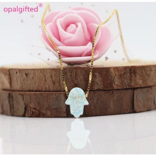 Hamsa Hand Opal Pendant Necklace 925 Sterling Silver gold color Chain Fatima hamsa Stone Opal necklace Women Jewelry bijoux Gift