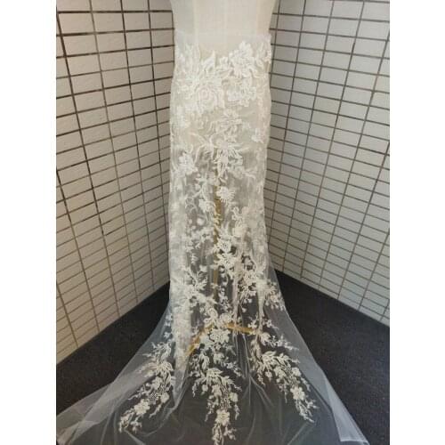 1 Yard/ Lot Seuqins Lace Fabric 135cm Width Dress Lace Fabric Bridal Lace Fabric Sequins and Bead Lace Fabric Sell By 5 Yard