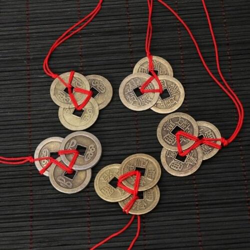 10Pcs Chinese Fortune Coins Feng Shui Coins I-Ching Coins Kit Traditional Coins with Red String for Wealth and Success