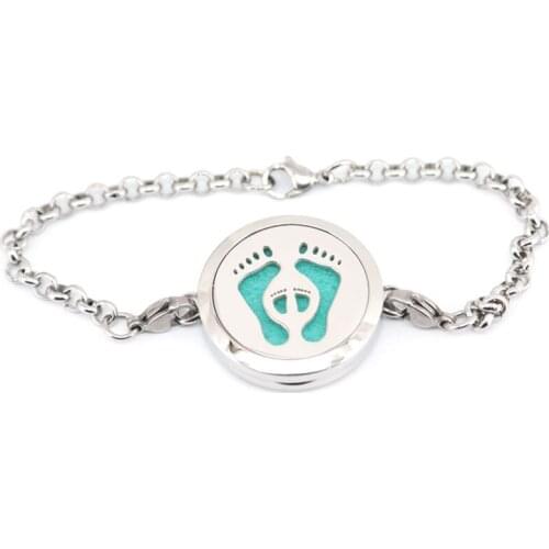 10pcs baby feet 30mm Magnet Aromatherapy Essential Oils Stainless Steel Perfume Diffuser Locket bracelet