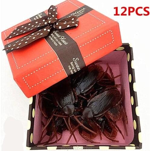 12Pcs Lifelike Cockroaches Toy Halloween Gadget Gags Practical Jokes Toys Plastic Bugs D22 20 Dropshipping